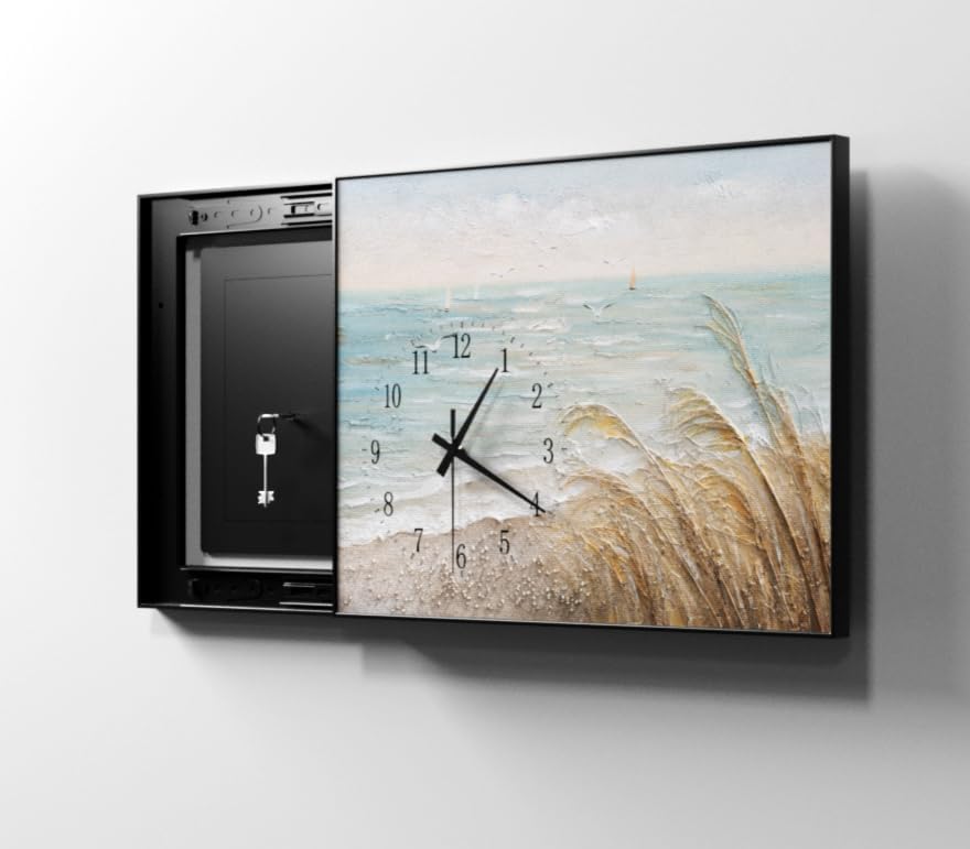 Small Wall Safe with Sliding Clock Picture Frame