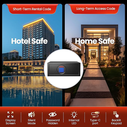 Hotel Safe Box with Administrator's Password Home Safe with Silent Mode & LED, Laptop College Dorm Safe with Backlit Keypad for Cruise Cabins and Rentals (15.35"D x 19.49"W x 7.87"H - 23.58 lb)