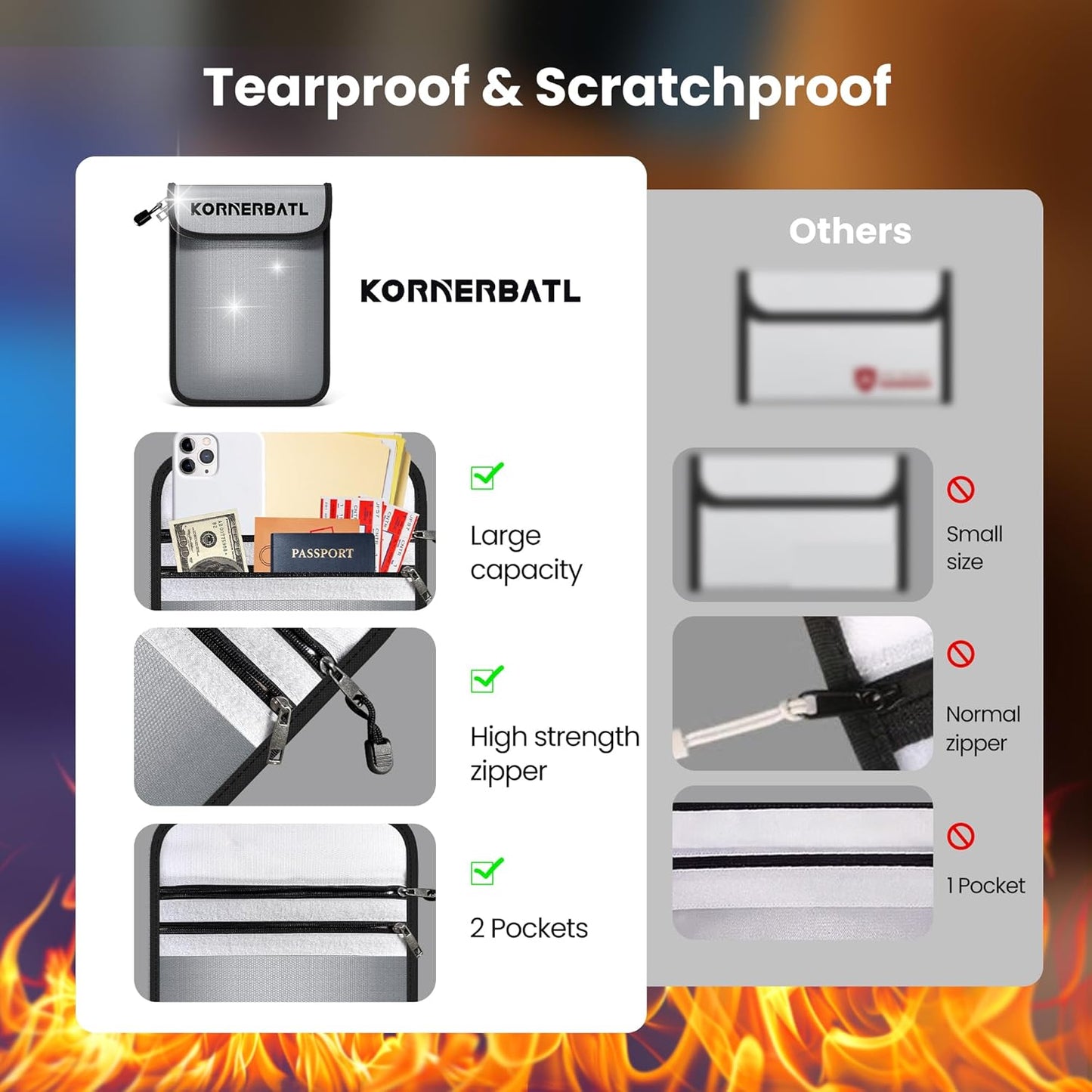 2000℉ 15”x 11”Waterproof Fireproof Document Bag