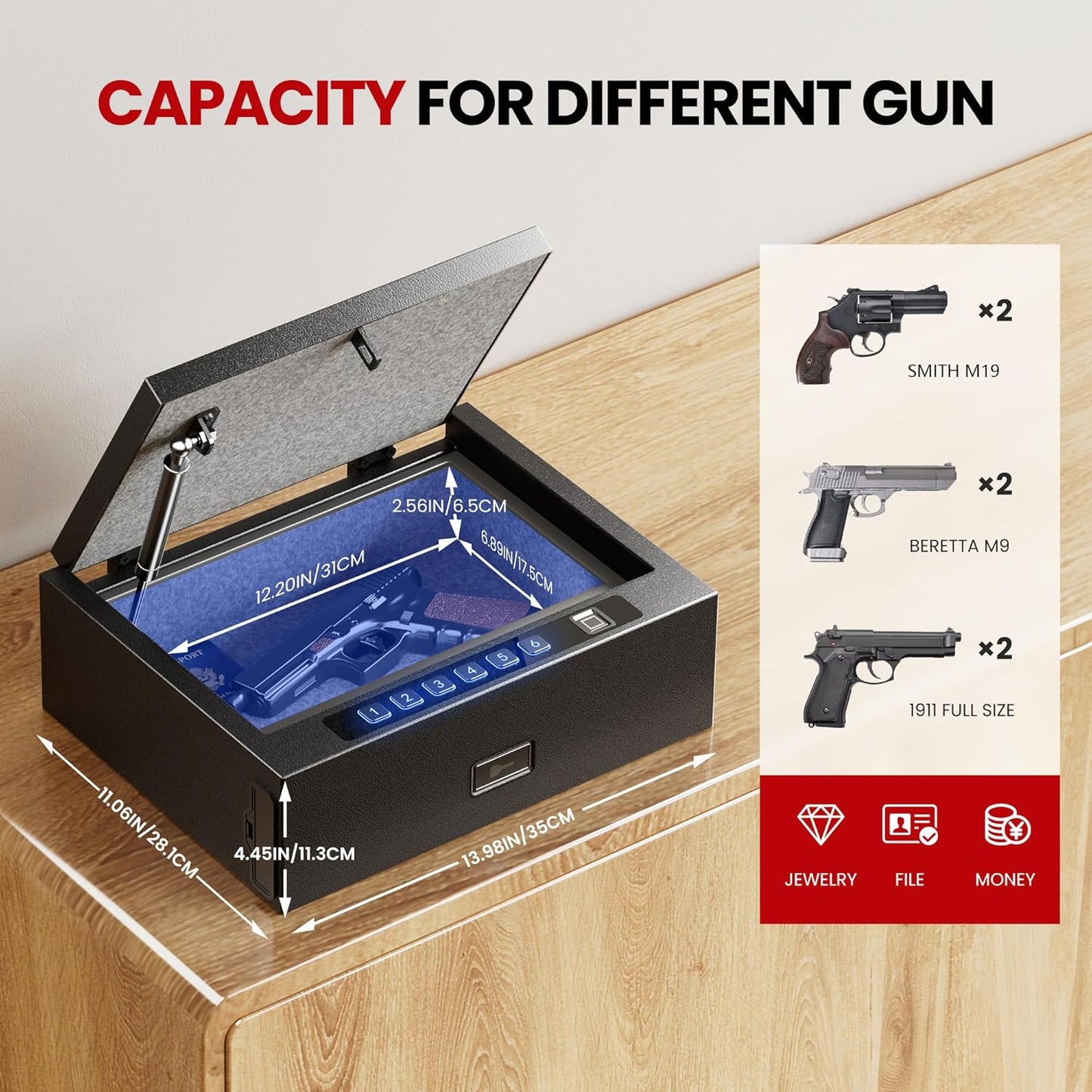 Fire-Resistant Handgun Safe, 16.5LB Heavy-Duty Pistol Vault with Gypsum Layer