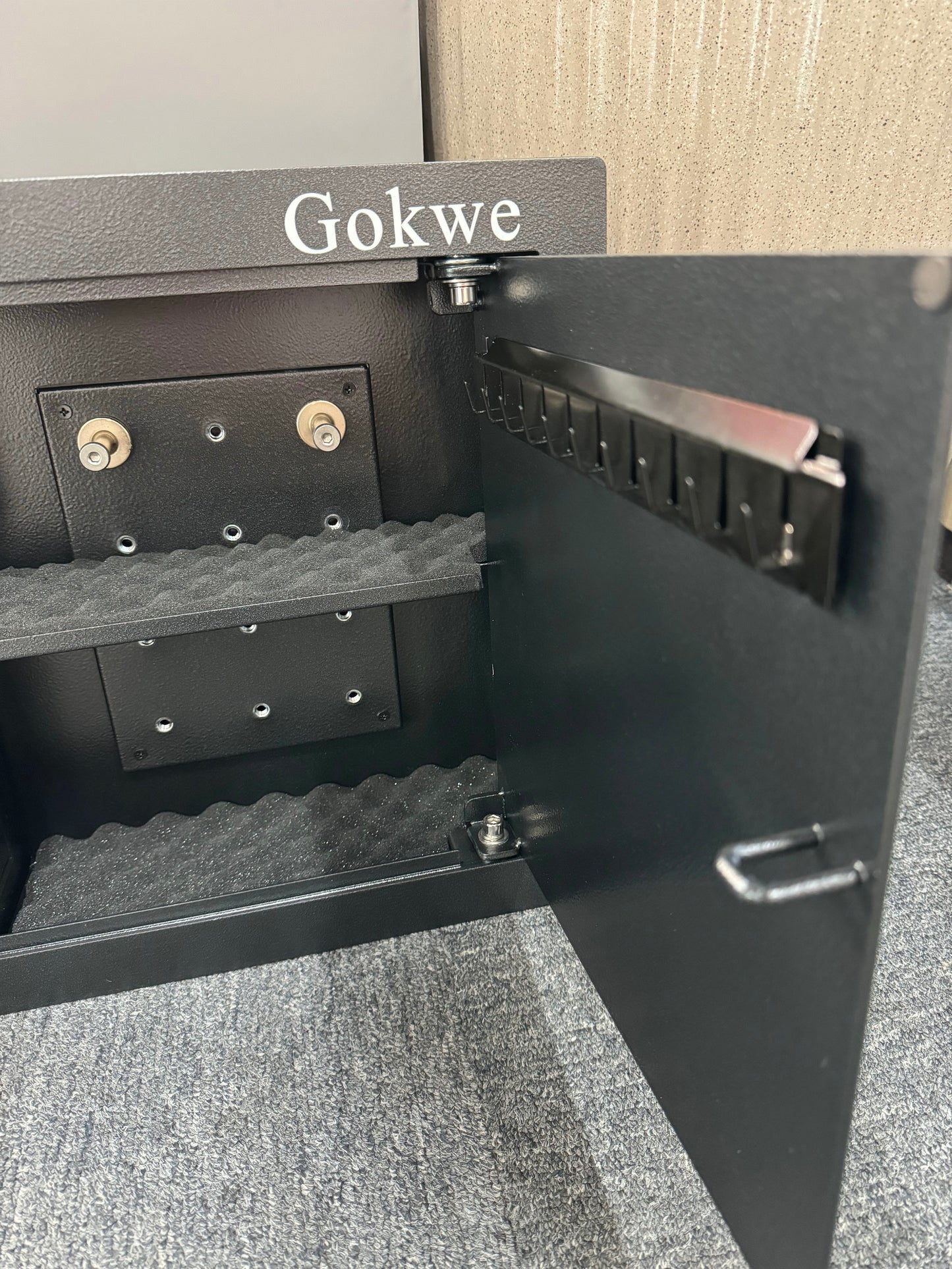 Gokwe Quick Access Wall Gun Safe with Removable Pegboard & Shelfs, Hidden Wall Safes