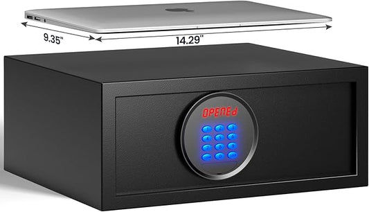 Hotel Safe Box with Administrator's Password Home Safe with Silent Mode & LED, Laptop College Dorm Safe with Backlit Keypad for Cruise Cabins and Rentals (15.35"D x 19.49"W x 7.87"H - 23.58 lb)