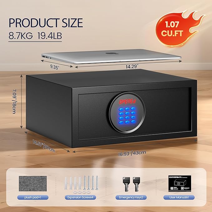 Hotel Safe Box with Administrator's Password Home Safe with Silent Mode & LED, Laptop College Dorm Safe with Backlit Keypad for Cruise Cabins and Rentals (15.35"D x 19.49"W x 7.87"H - 23.58 lb)
