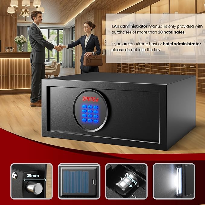 Hotel Safe Box with Administrator's Password Home Safe with Silent Mode & LED, Laptop College Dorm Safe with Backlit Keypad for Cruise Cabins and Rentals (15.35"D x 19.49"W x 7.87"H - 23.58 lb)
