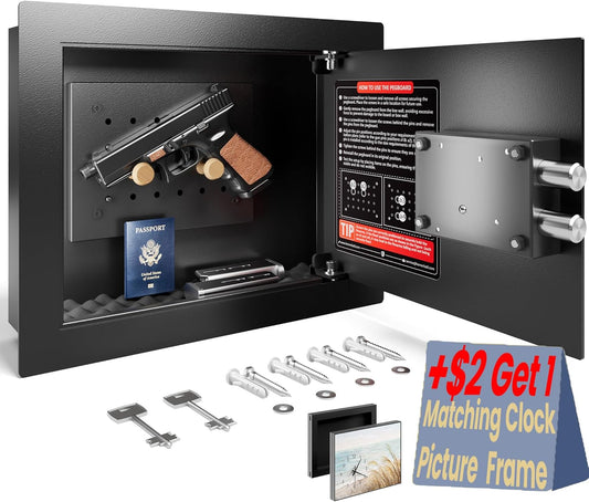 Small Wall Safe with Sliding Clock Picture Frame
